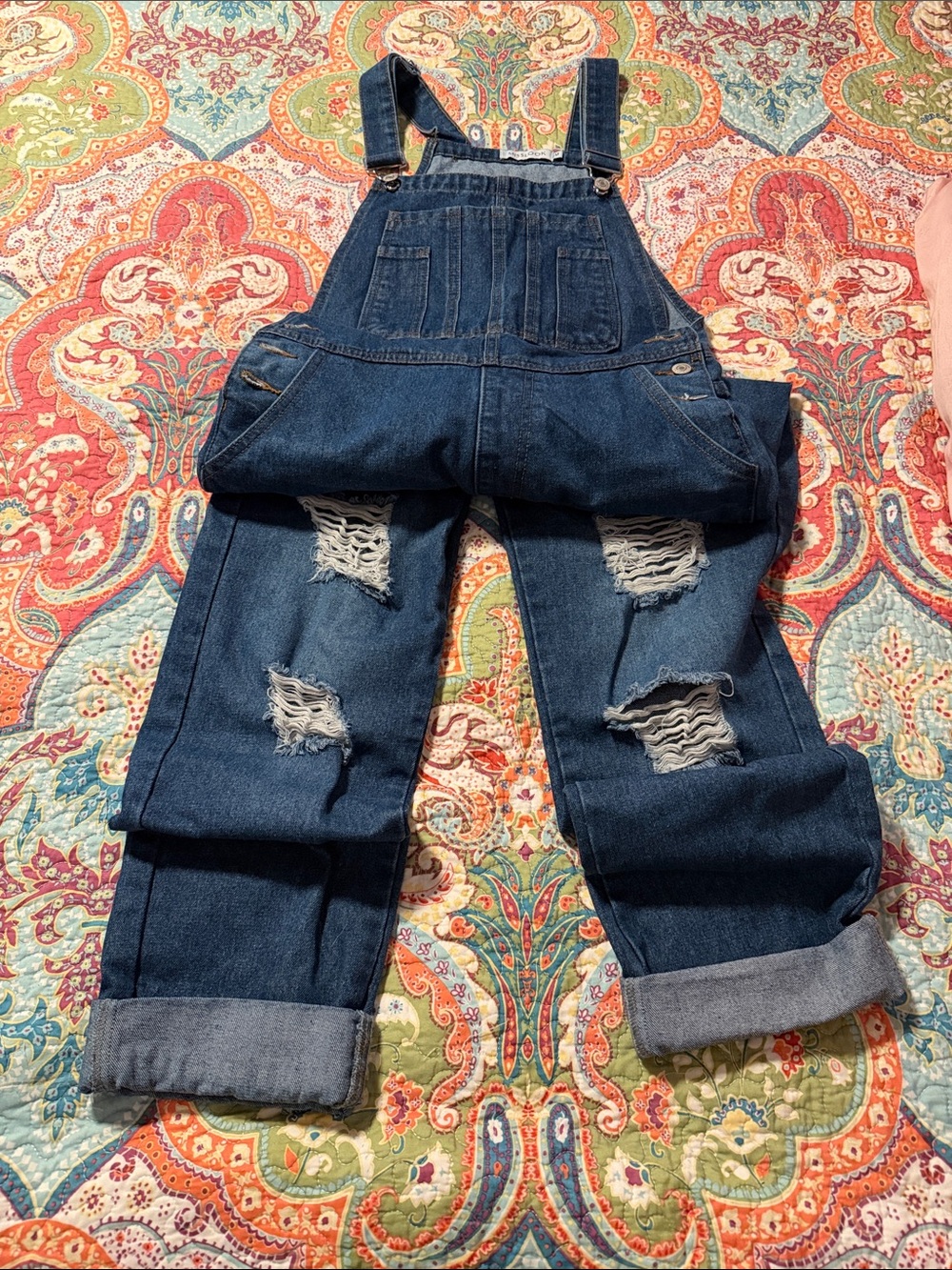 MISSLOOK Dark Blue Distressed Denim Women's Overalls